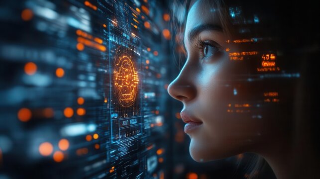 hyperrealistic rendering of an advanced ai assistant interface holographic display shows conversation with pulsating neural network visualization