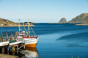 view of the village of Gjesvaer during a sunny spring day, north Cape, mageroya island, Norway