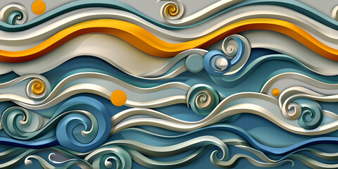 Obraz premium 3d Papercut Art and Minimalist Winter Scenes of Nature Scene Papercraft Wave of Snowy Forest Skyview Landscape Background with Blue, Yellow and White Flower