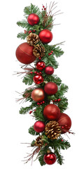 [Transparent Background PNG]Christmas Garland with Red Ornaments and Pine Cones