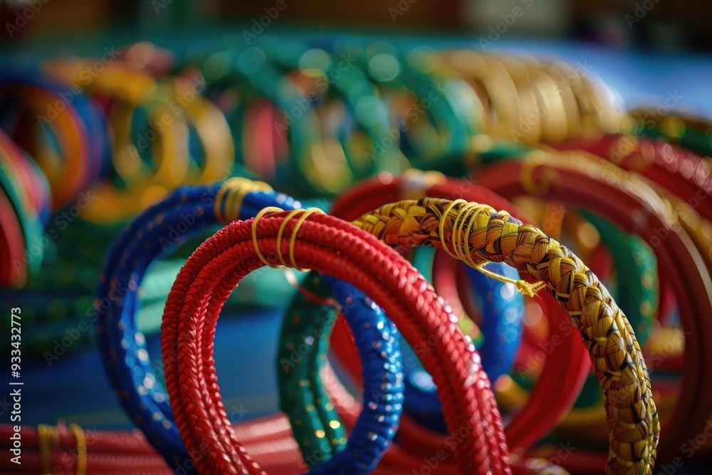 Poster A collection of vibrant accessories placed neatly on a surface, perfect for display or as a decorative prop