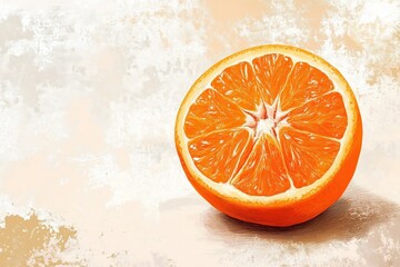 A peeled tangerine, citrus fruit element, hand-drawn illustration, pastel colors, Copy space for...