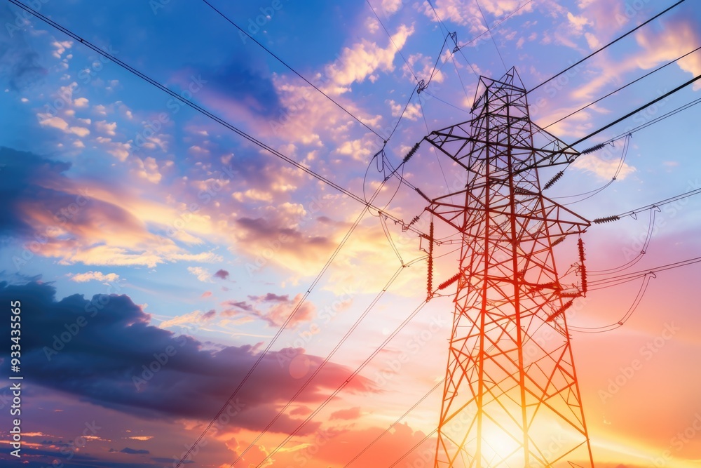 Poster Image of a power line with a beautiful sunset in the background