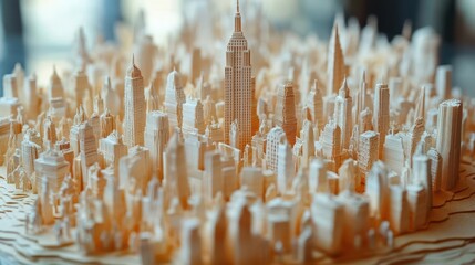 intricate origami cityscape with diverse paper people layered 3d effect muted earth tones overcrowded urban landscape perspective