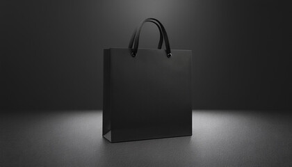 black paper bag with silk handle mockup, isolated, pd rendering. Empty gift pack mock up. Carry shopping sack in darkness template
