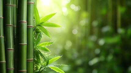 bamboo grove with trunks in sharp focus, while the background is softly blurred, creating a peaceful and natural atmosphere. Ideal for themes of tranquility, nature, and growth