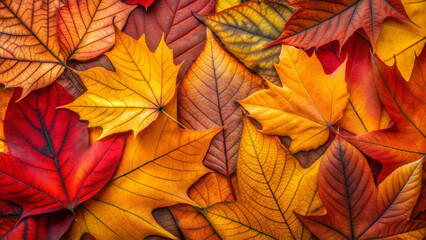 Fototapeta premium Autumn leaves arrangement with warm colors on a textured background