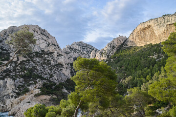 Rock formations in Calanques National Park next to Marseille, South of France. 