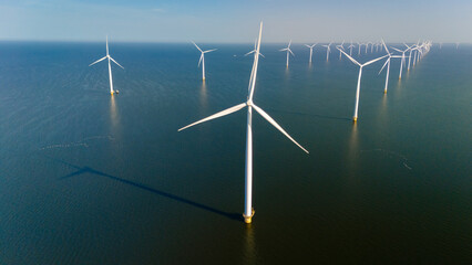 Serene Windmill Park on the Dutch Coast Under a Gentle Breeze