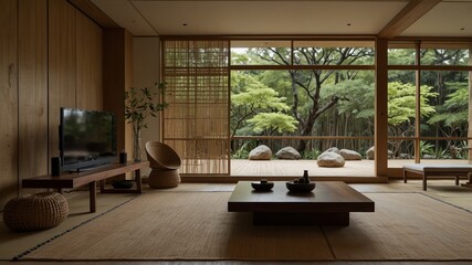 Fototapeta premium minimalist modern living room with Japanese design