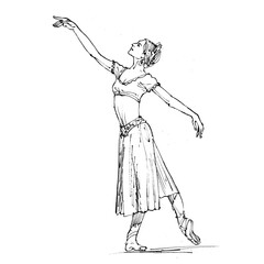 Hand drawn ballet pose dance illustration.