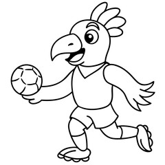 Playful Parrot Kicking a Football line art vector illustration