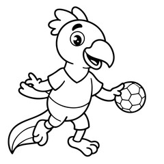 Playful Parrot Kicking a Football line art vector illustration