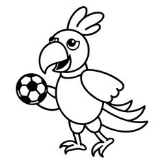 Playful Parrot Kicking a Football line art vector illustration