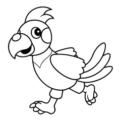 Playful Parrot Kicking a Football line art vector illustration
