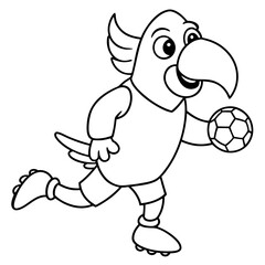 Fototapeta premium Playful Parrot Kicking a Football line art vector illustration