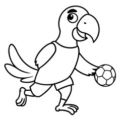 Playful Parrot Kicking a Football line art vector illustration