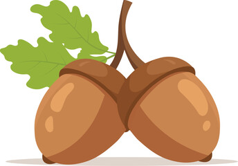 Acorn cartoon. Brown acorn cartoon. Autumn cartoon. Digital art illustration. Vector acorn, oak fruit illustration in flat style © Galyna Fedorova
