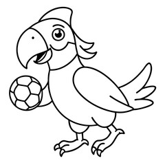 Playful Parrot Kicking a Football line art vector illustration