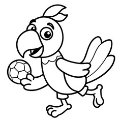 Playful Parrot Kicking a Football line art vector illustration