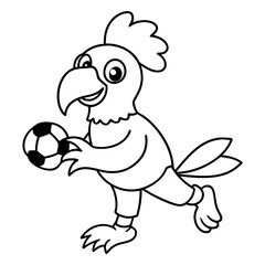 Obraz premium Playful Parrot Kicking a Football line art vector illustration