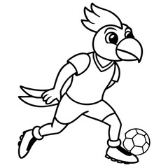 Playful Parrot Kicking a Football line art vector illustration