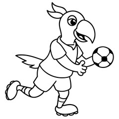 Fototapeta premium Playful Parrot Kicking a Football line art vector illustration