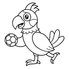 Playful Parrot Kicking a Football line art vector illustration