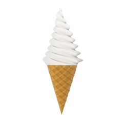 Vanilla ice cream cone on white background.