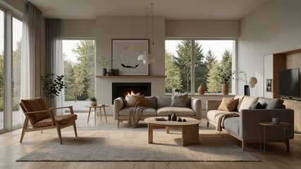 Fototapeta premium minimalist modern living room with Scandinavian design elements