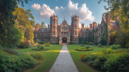 A Majestic Brick Manor in a Lush Garden