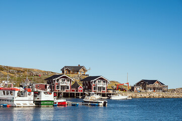view of the village of Gjesvaer during a sunny spring day, north Cape, mageroya island, Norway