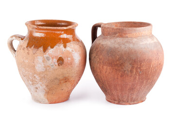 Clay old jug are handmade .