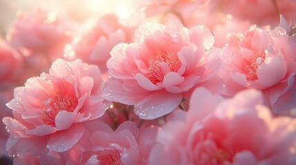 lush arrangement of pink and white peonies in full bloom soft diffused lighting enhances the delicate petals and creates a romantic ethereal atmosphere