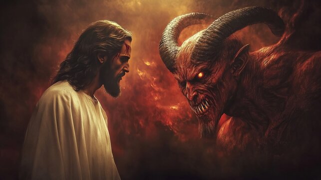 Jesus stands before the devil