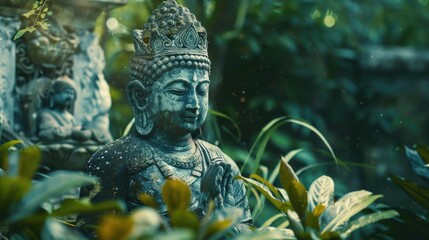 A person standing amidst lush greenery with plants growing all around