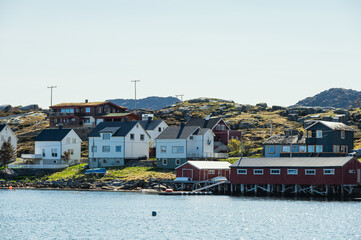 view of the village of Gjesvaer during a sunny spring day, north Cape, mageroya island, Norway