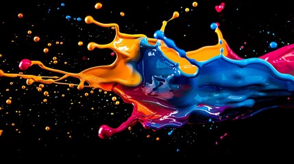 A splash of yellow, blue and pink paint.