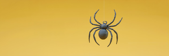 Obraz premium 3D spider banner in a yellow background