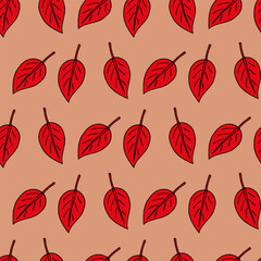 seamless pattern with autumn red leaves on light orange background.eps