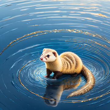 Ferret bading in gold lined waters