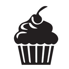 Vector muffin silhouette icon, illustration cupcake isolated on white.