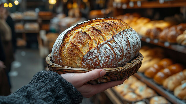 hand holding a freshly baked loaf of bread, symbolizing warmth, nourishment, and the simple joys of homemade food