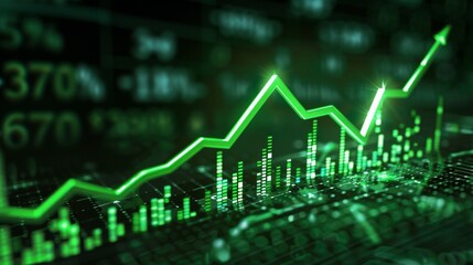 A stock market chart with a green arrow shooting 