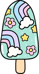 Groovy Popsicle retro rainbow pastel summer doodle hand drawing