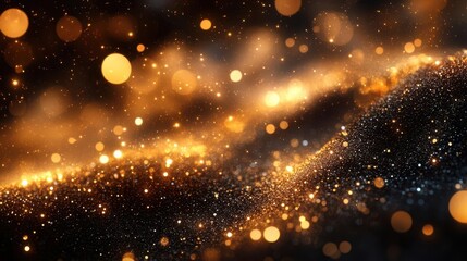 Obraz premium luxurious black and gold glitter bokeh background elegant abstract design shimmering particles festive atmosphere perfect for awards ceremonies or holiday events