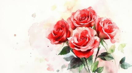 Watercolor bouquet featuring red roses