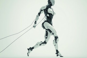 Fototapeta premium female robot walking forward smoothly and confidently. 