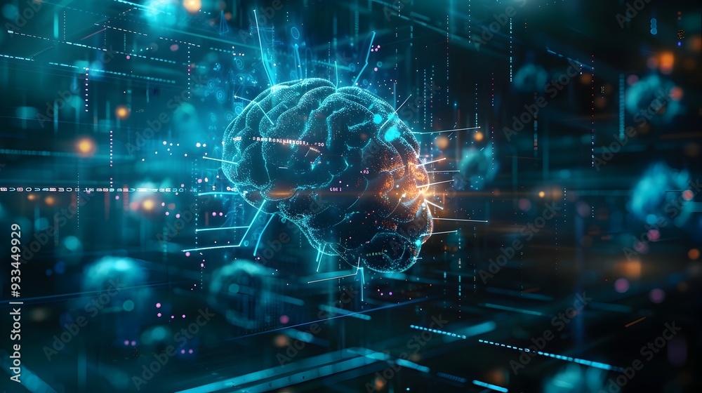 Poster advanced biotech research on neural interfaces and brain computer concept