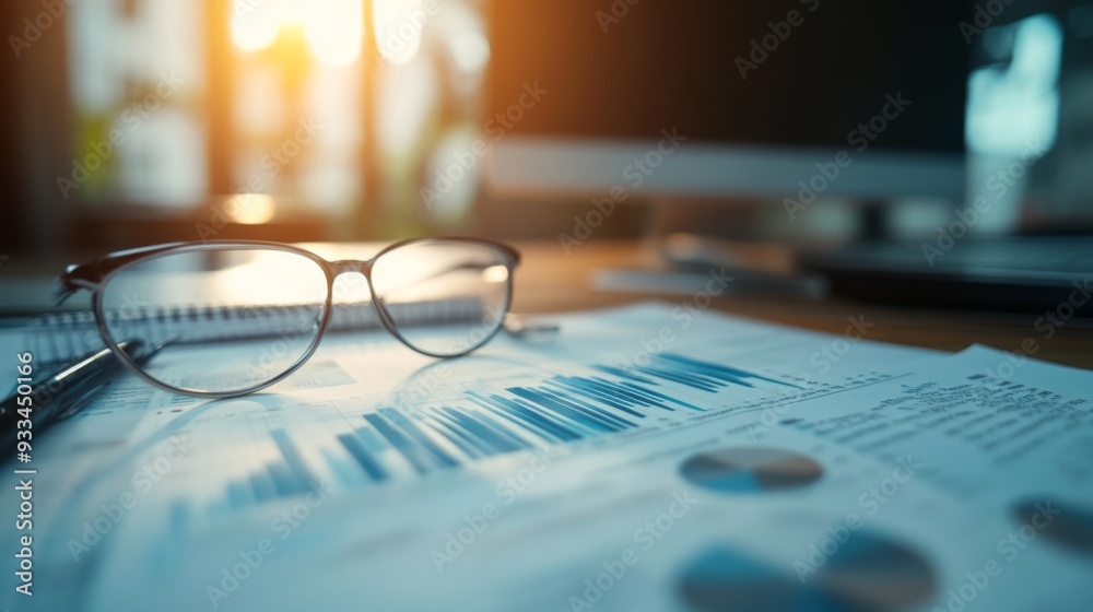 Leinwandbilder High-resolution close-up of a financial report with graphs and charts, showcasing detailed analysis and data visualization on a modern desk.